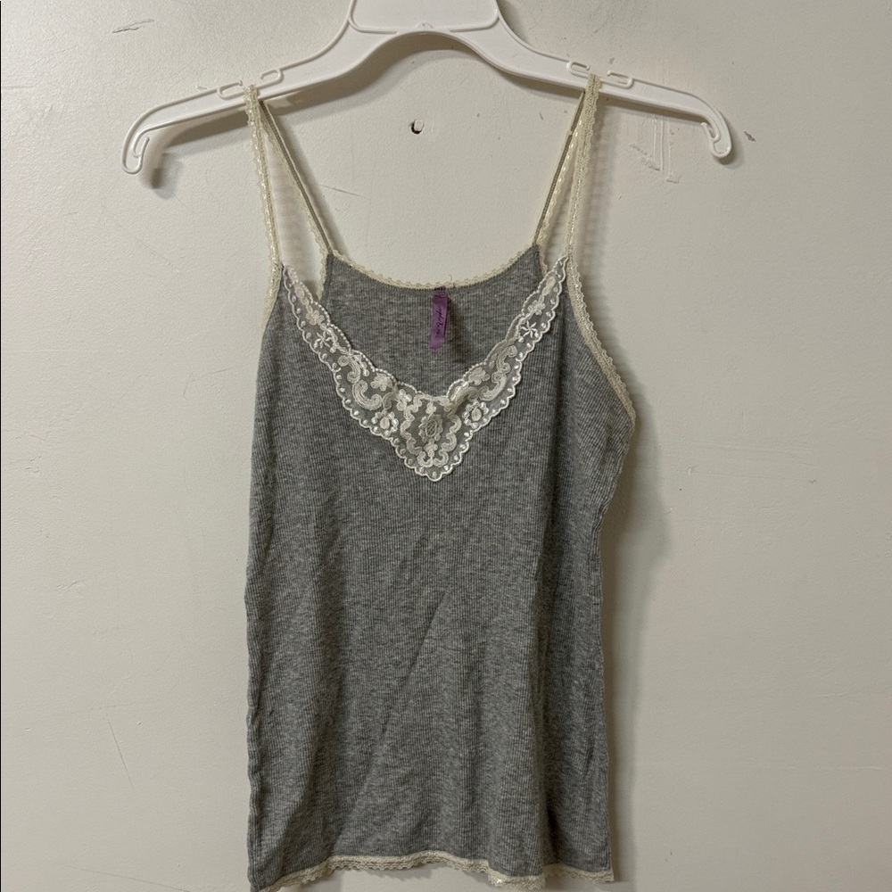 Chic Gray Camisole with Lace Trim
